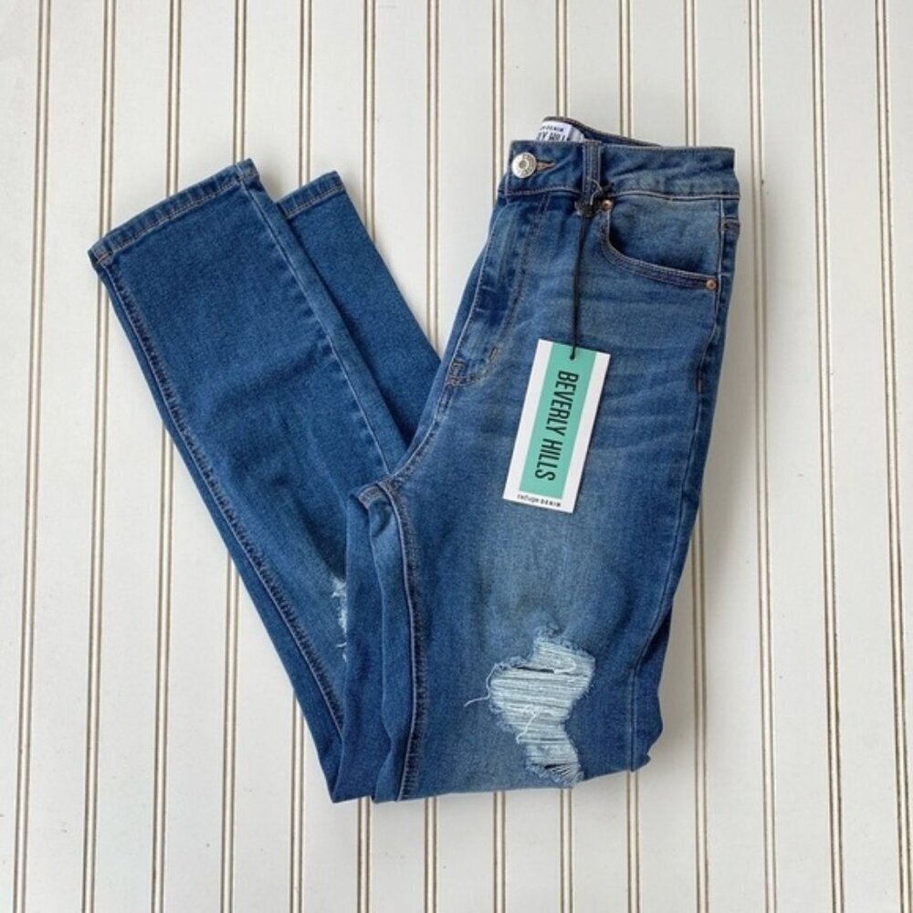 Refuge Denim Beverly Hills‎ Skinny Jeans Size 01 Distressed High Rise Blue